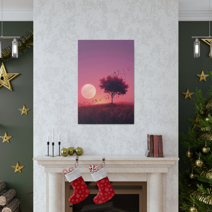 Tree in a Purple Sunset Digital Illustration Canvas Gallery Wraps