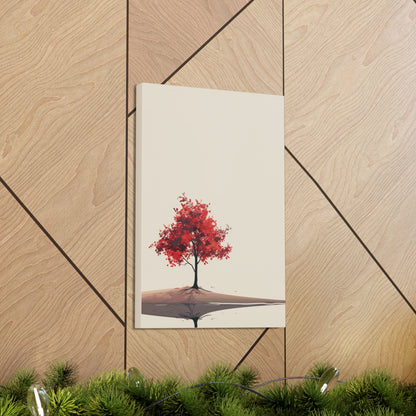 Lone Tree with Red Leaves - Portrait Illustration Canvas Gallery Wraps