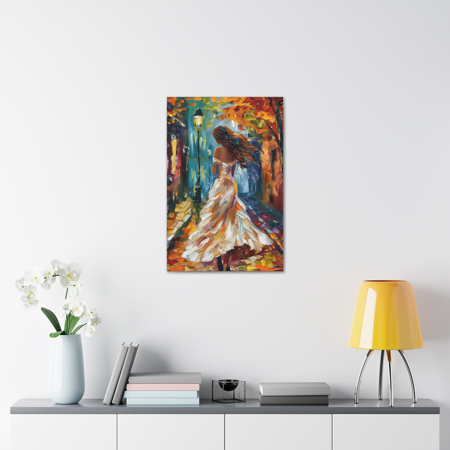 A girl walking in the streets - Leonid Afremov Style Digital Print Canvas Gallery Wraps