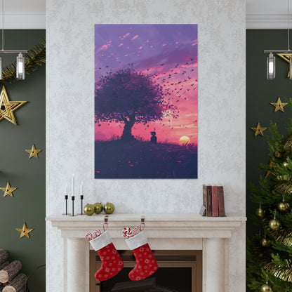 Tree in a Purple Sunset Digital Illustration Canvas Gallery Wraps