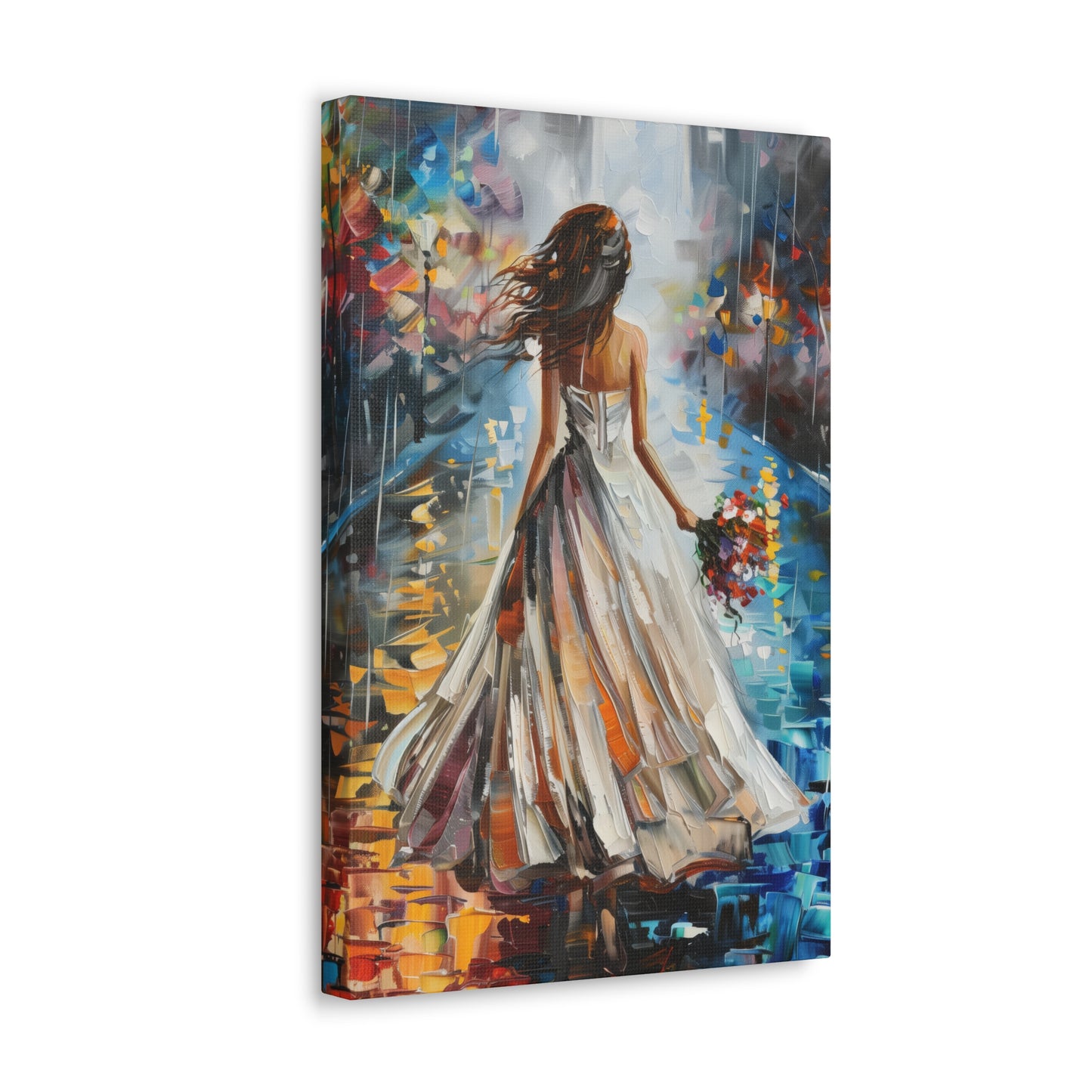 bride walking in street - Leonid Afremov Style Digital Print Canvas Gallery Wraps