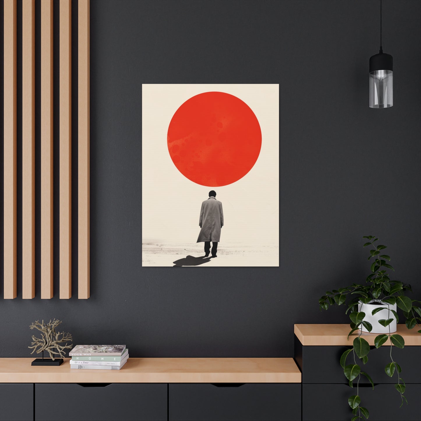 Man walking to red circle  - Takeshi Kitano Style Digital Illustration Canvas Gallery Wraps