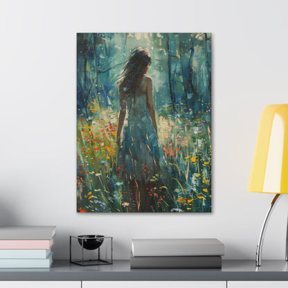 a girl looking into a forest Digital Oil Painting Print Canvas Gallery Wraps