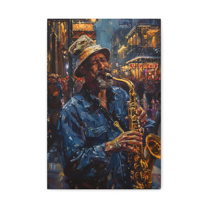 Man Playing Horn on the Street - Rembrandt Style Digital Oil Painting Canvas Gallery Wraps