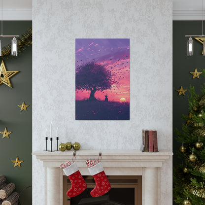 Tree in a Purple Sunset Digital Illustration Canvas Gallery Wraps