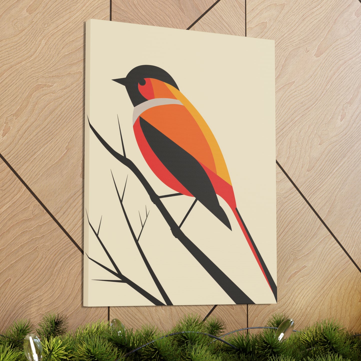 Bird siting on a tree branch Digital Illustration Canvas Gallery Wraps