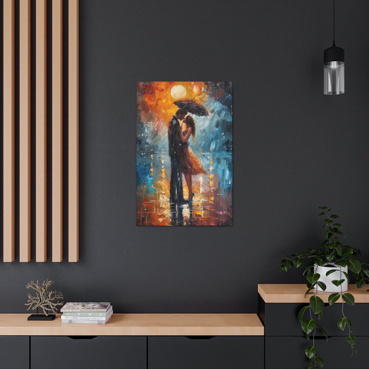 couple holding a umbrella in rain - Leonid Afremov Style Digital Print Canvas Gallery Wraps