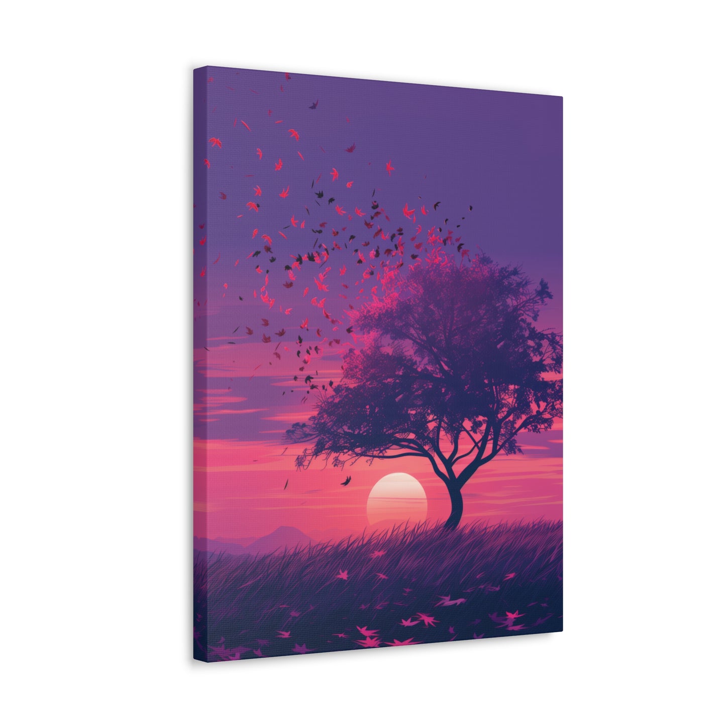 Tree in a Purple Sunset Digital Illustration Canvas Gallery Wraps