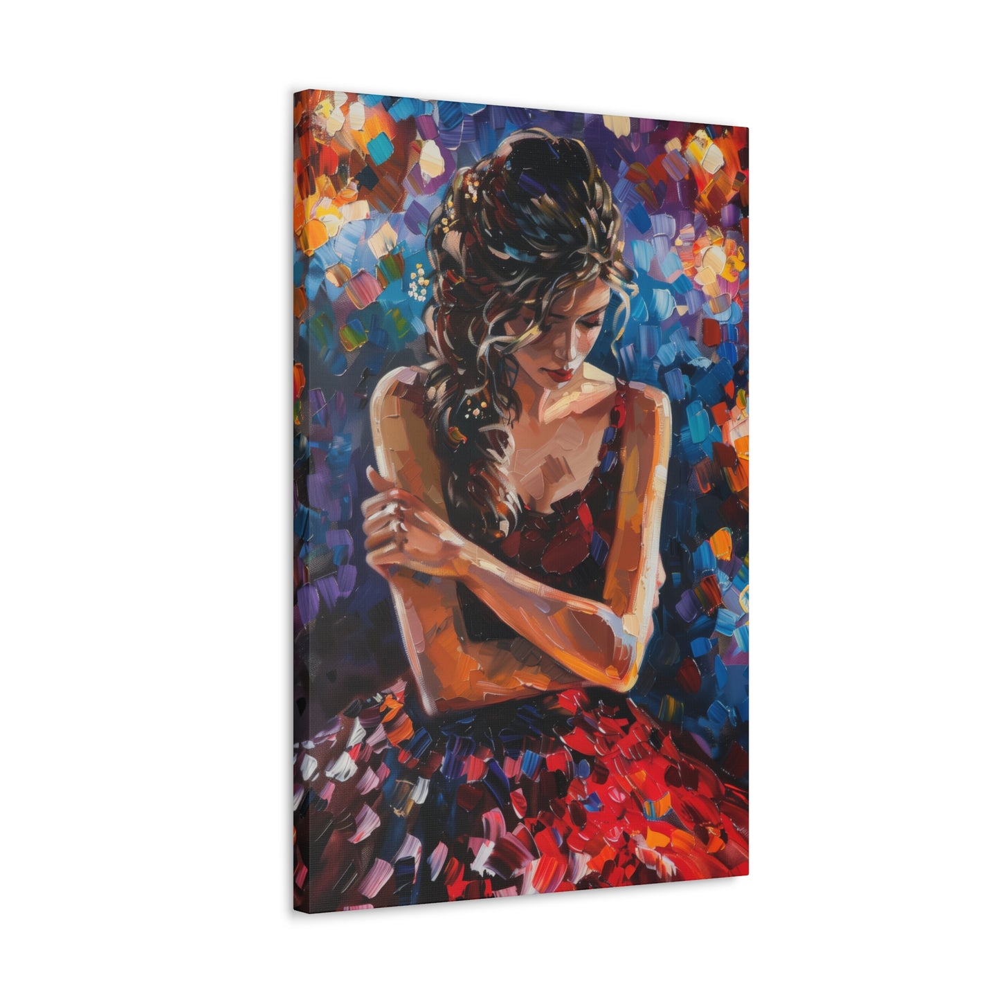 Girl with red dress - Leonid Afremov Style Digital Print Canvas Gallery Wraps