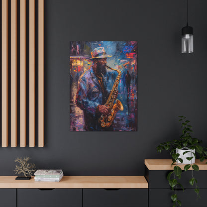 Man Playing Horn on the Street - Rembrandt Style Digital Oil Painting Canvas Gallery Wraps