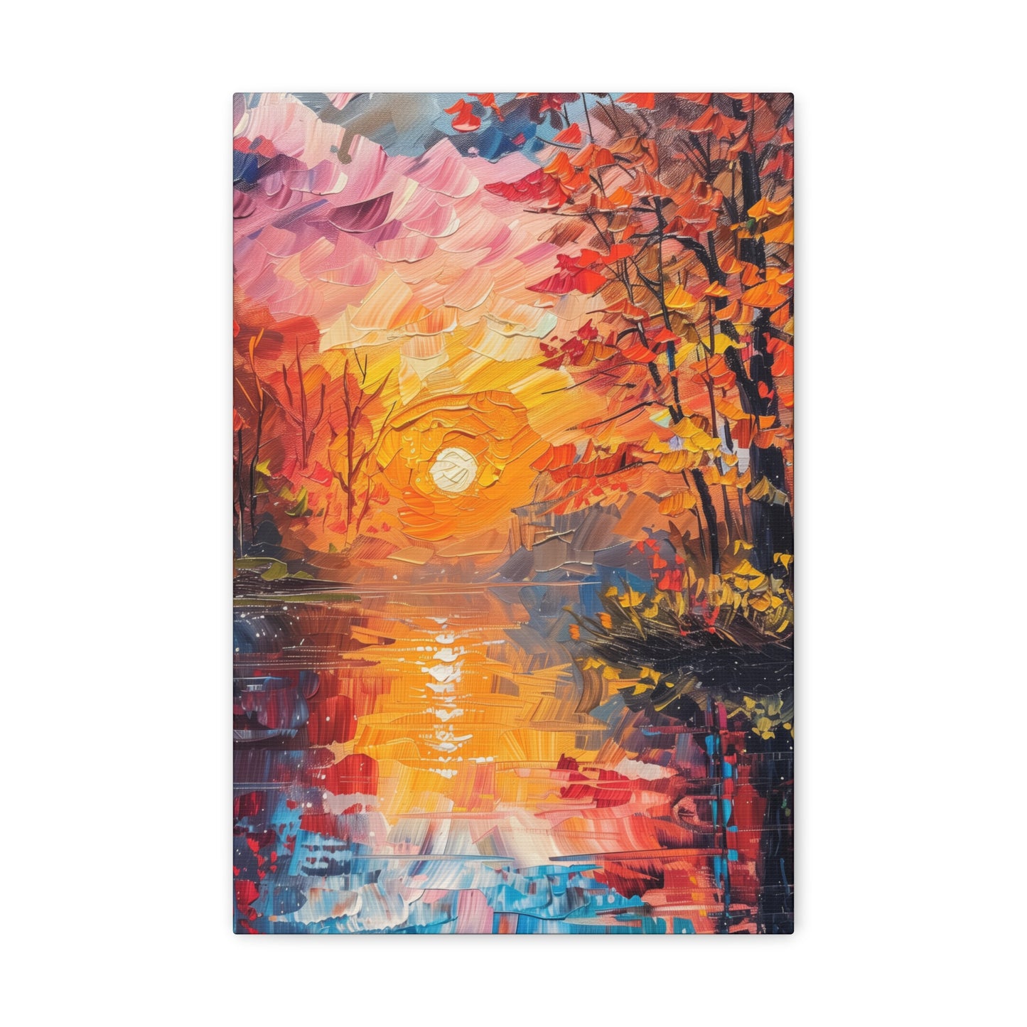 Pond in a Autumn Forest - Claude Monet Style Digital Print Canvas Gallery Wraps