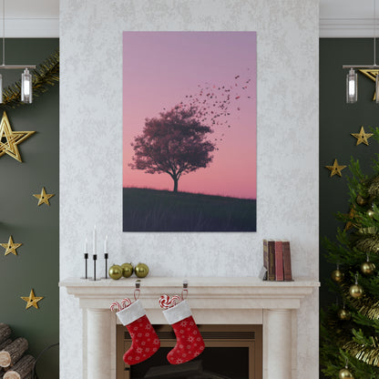 Tree in a Purple Sunset Digital Illustration Canvas Gallery Wraps