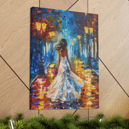 bride walking in the street - Leonid Afremov Style Digital Print Canvas Gallery Wraps