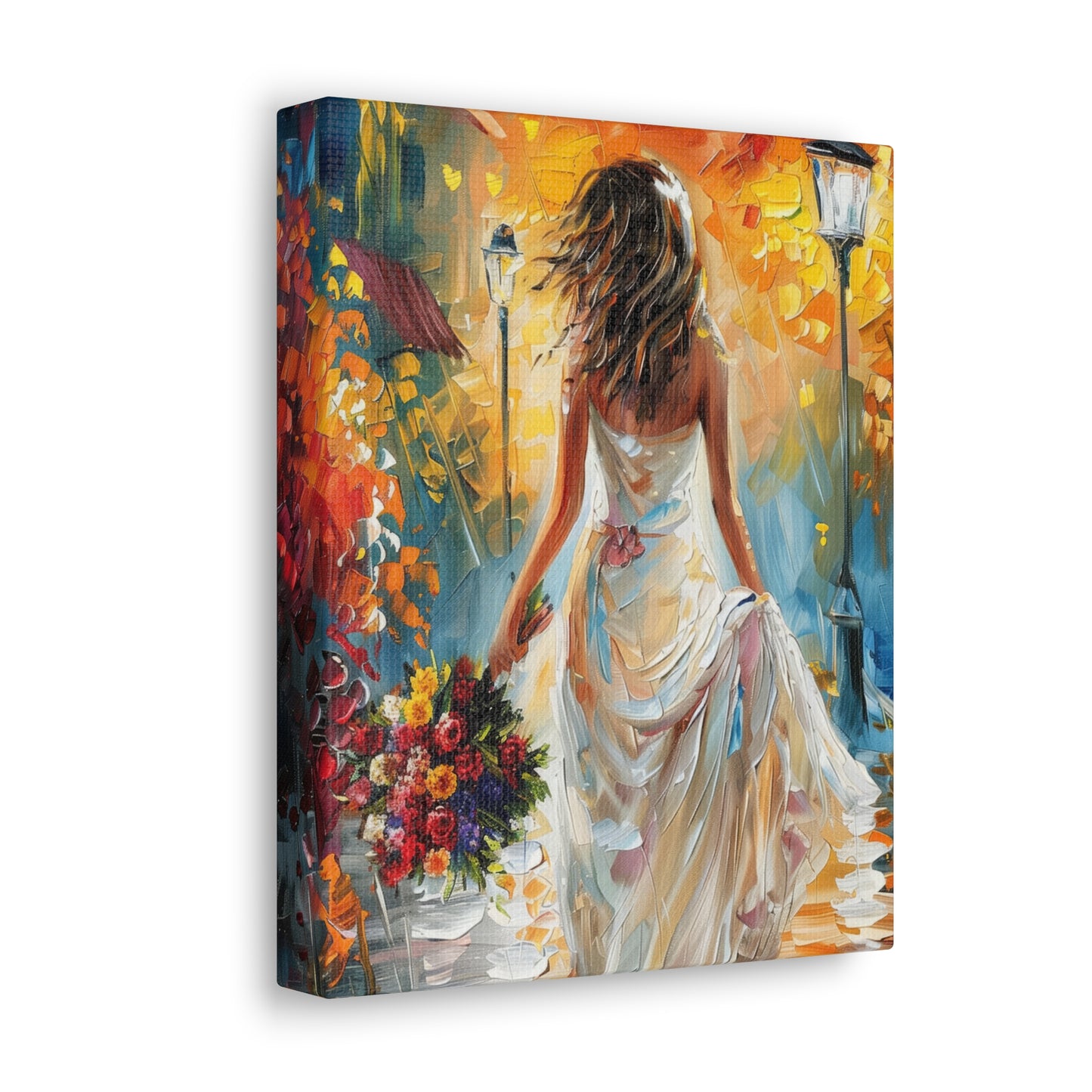 bride walking in the streets - Leonid Afremov Style Digital Print Canvas Gallery Wraps