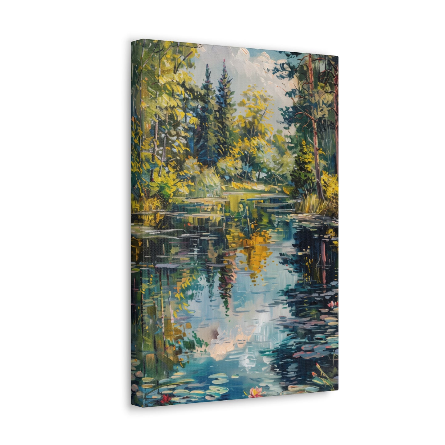 Pond in a Forest - Claude Monet Style Digital Print Canvas Gallery Wraps