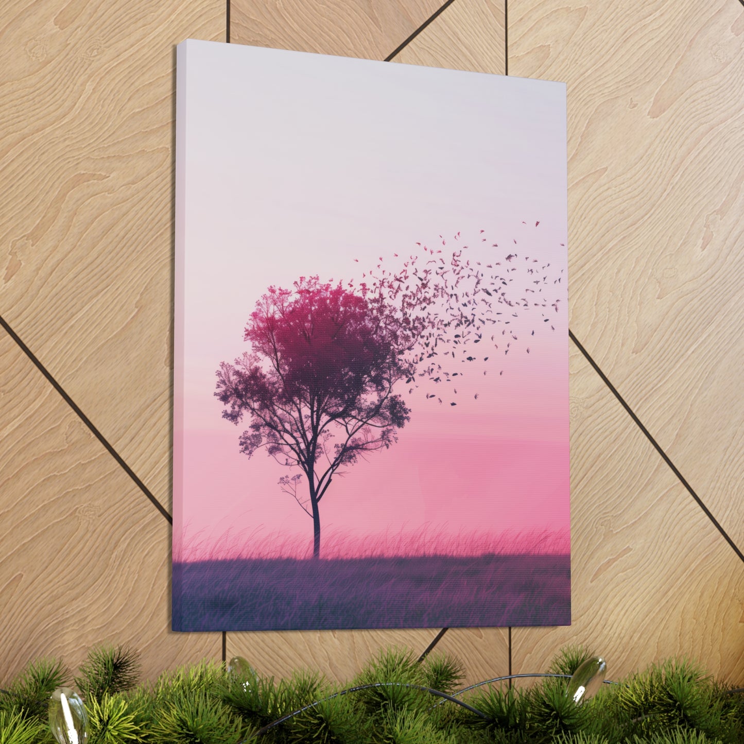 Tree in a Purple Sunset Digital Illustration Canvas Gallery Wraps