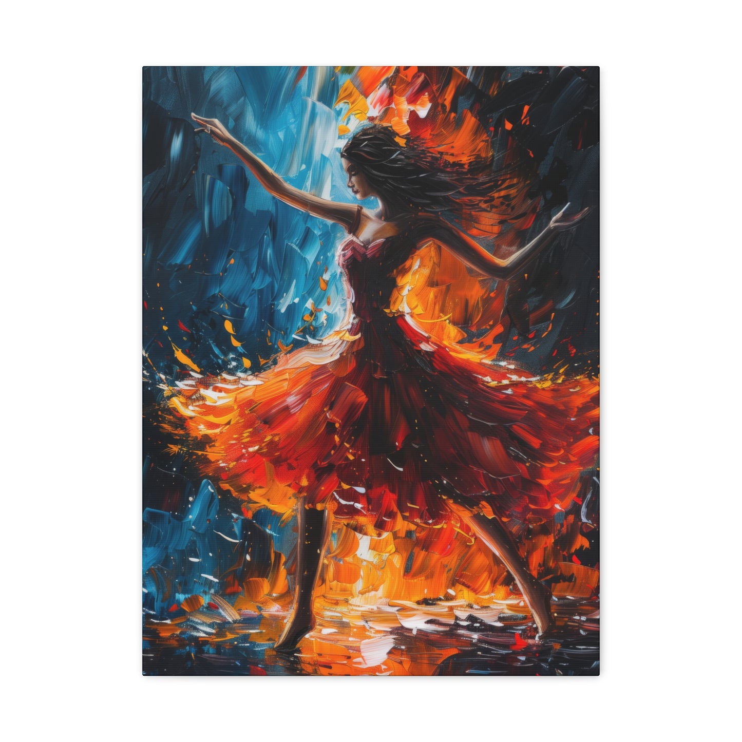 girl with orange dress dancing in rain - Leonid Afremov Style Digital Print Canvas Gallery Wraps