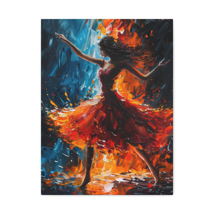 girl with orange dress dancing in rain - Leonid Afremov Style Digital Print Canvas Gallery Wraps