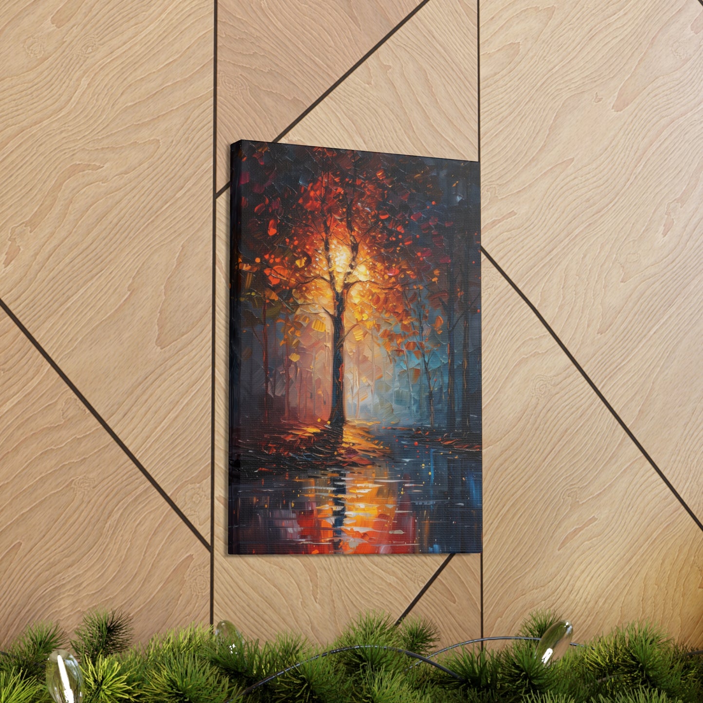 magical tree by the river in the forest - Leonid Afremov Style Digital Print Canvas Gallery Wraps