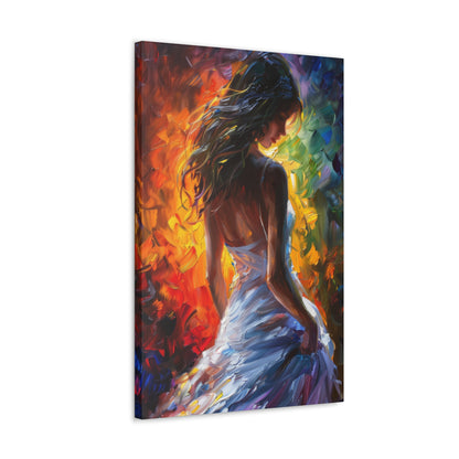 Lady in White Dress - Leonid Afremov Style Digital Oil Painting Canvas Gallery Wraps