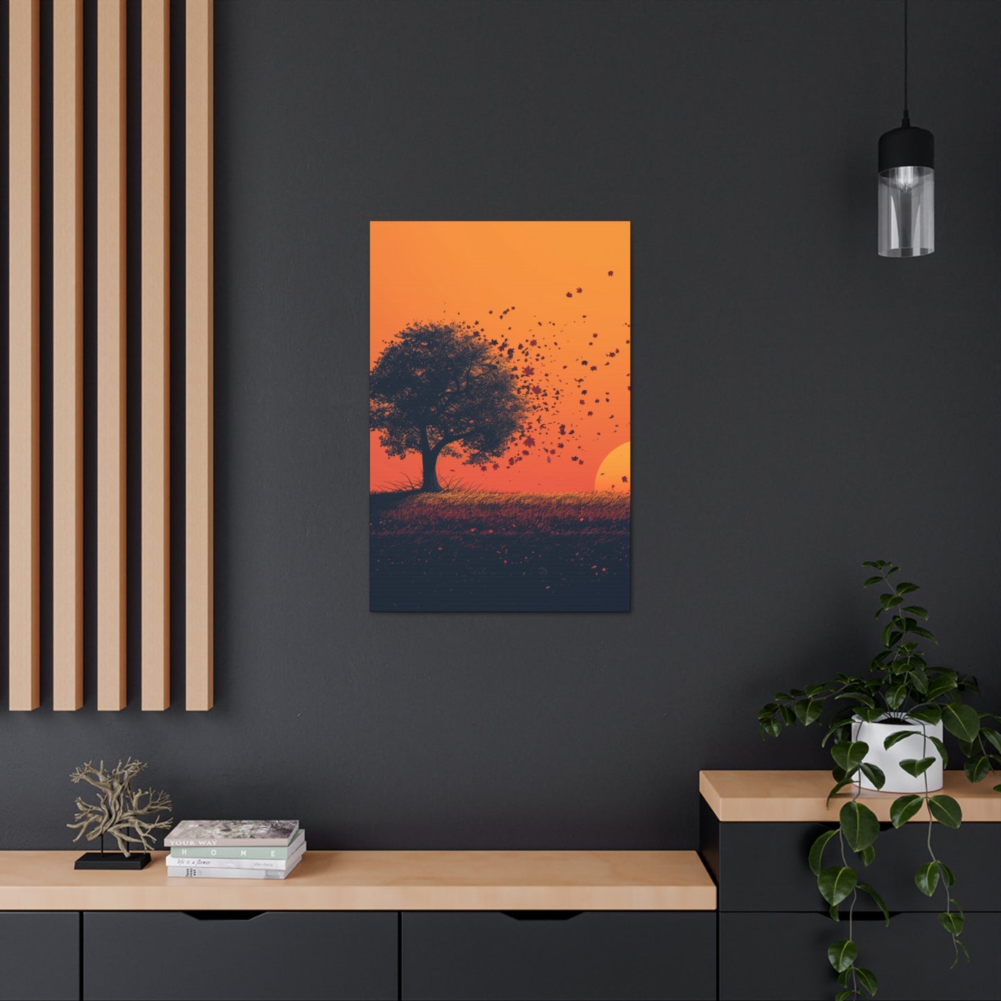 Tree in a Golden Sunset Digital Illustration Canvas Gallery Wraps