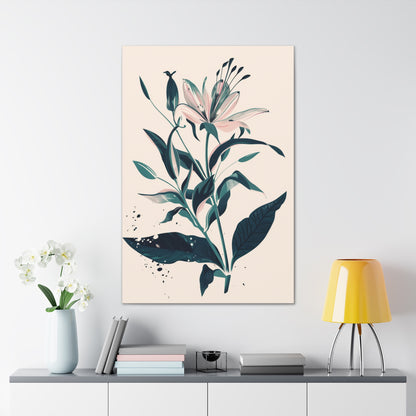 Lily Plant with Flowers - Illustration Canvas Gallery Wraps