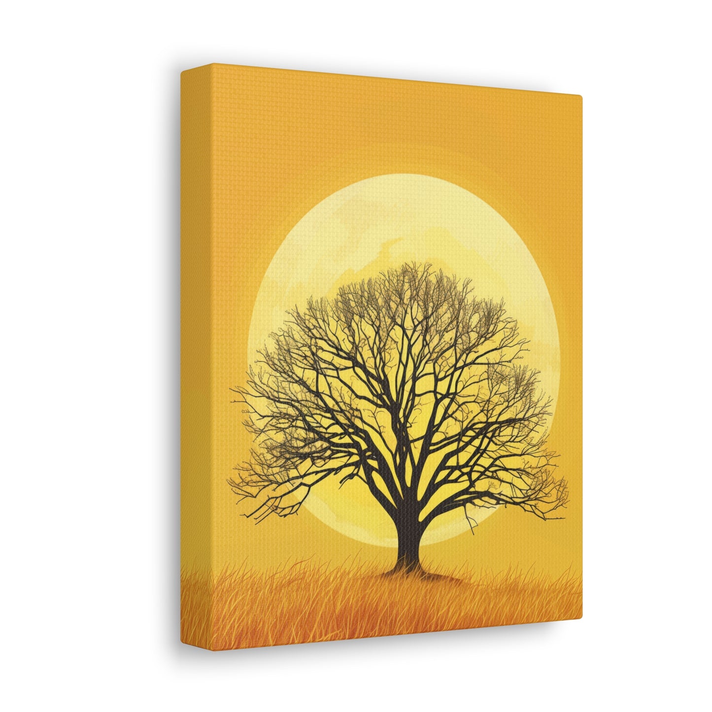 A Leafless Tree in a Golden Evening Digital illustration Canvas Gallery Wraps