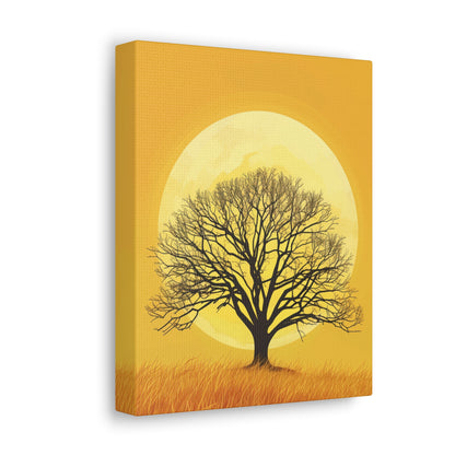 A Leafless Tree in a Golden Evening Digital illustration Canvas Gallery Wraps