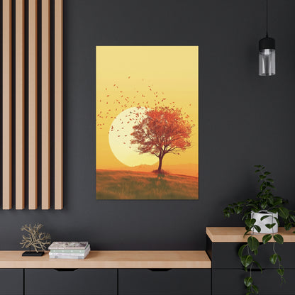 Red Tree in a Golden Sunset Digital Illustration Canvas Gallery Wraps