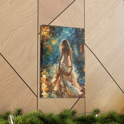 bride walking in the street - Leonid Afremov Style Digital Print Canvas Gallery Wraps