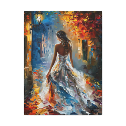 Bride walking in the streets - Leonid Afremov Style Digital Print Canvas Gallery Wraps