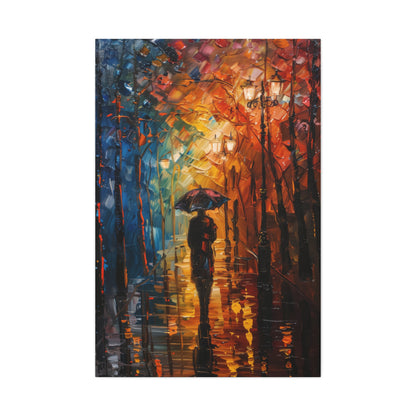 man walking in the street with umbrella - Leonid Afremov Style Digital Print Canvas Gallery Wraps