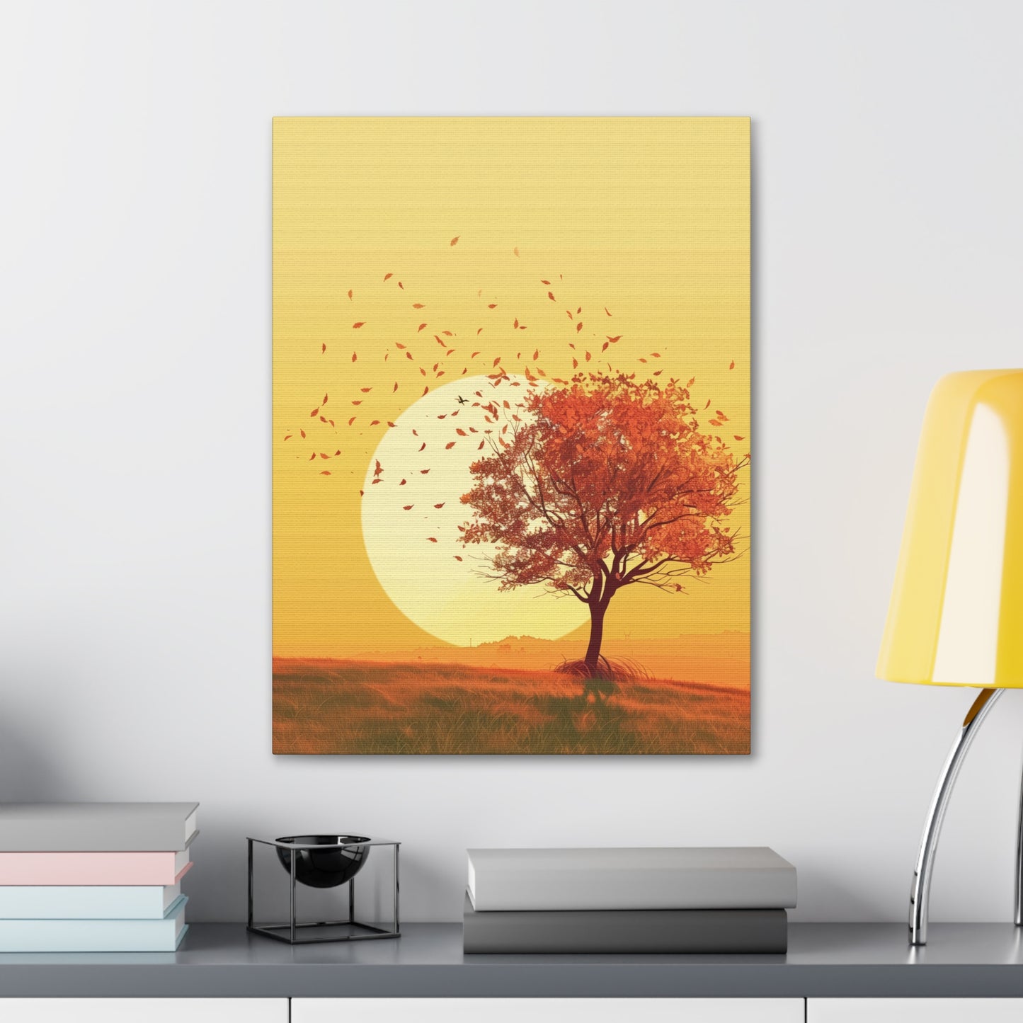 Red Tree in a Golden Sunset Digital Illustration Canvas Gallery Wraps