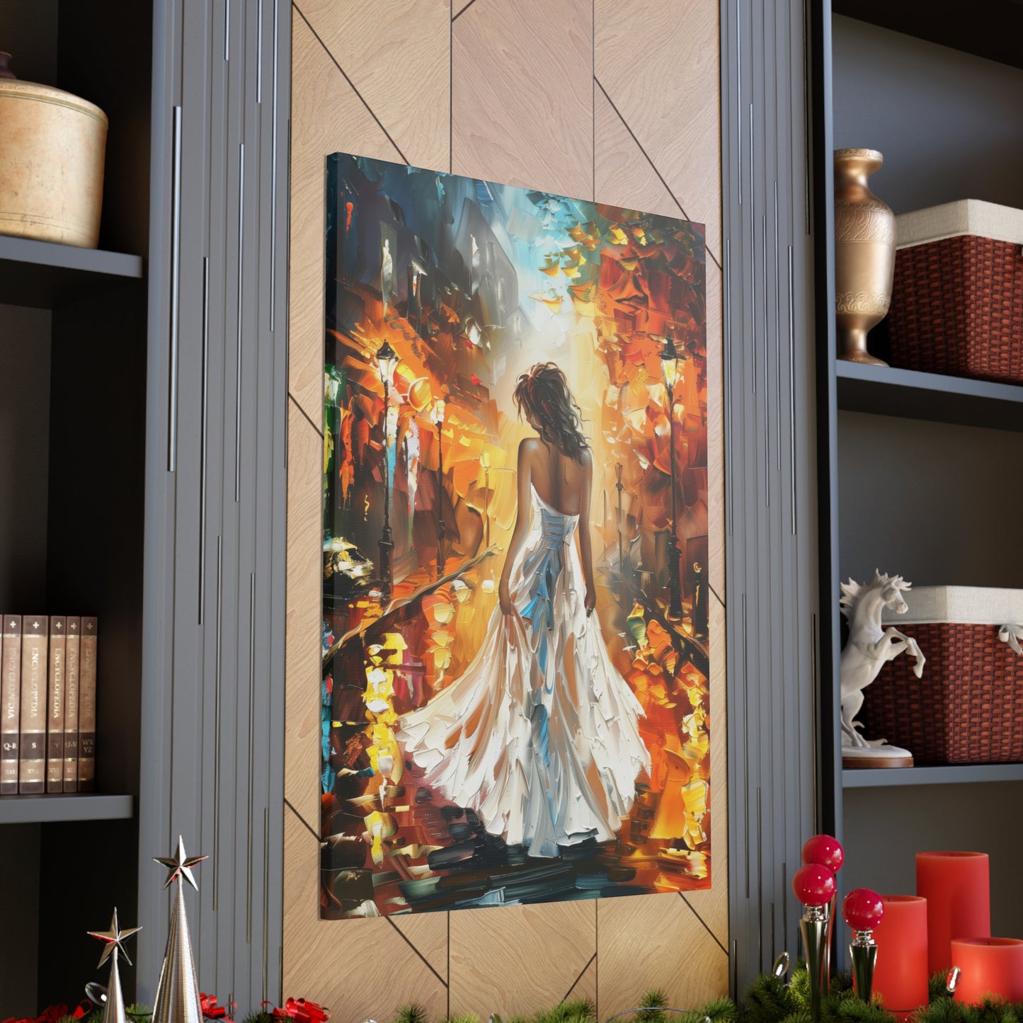 bride walking in the street - Leonid Afremov Style Digital Print Canvas Gallery Wraps