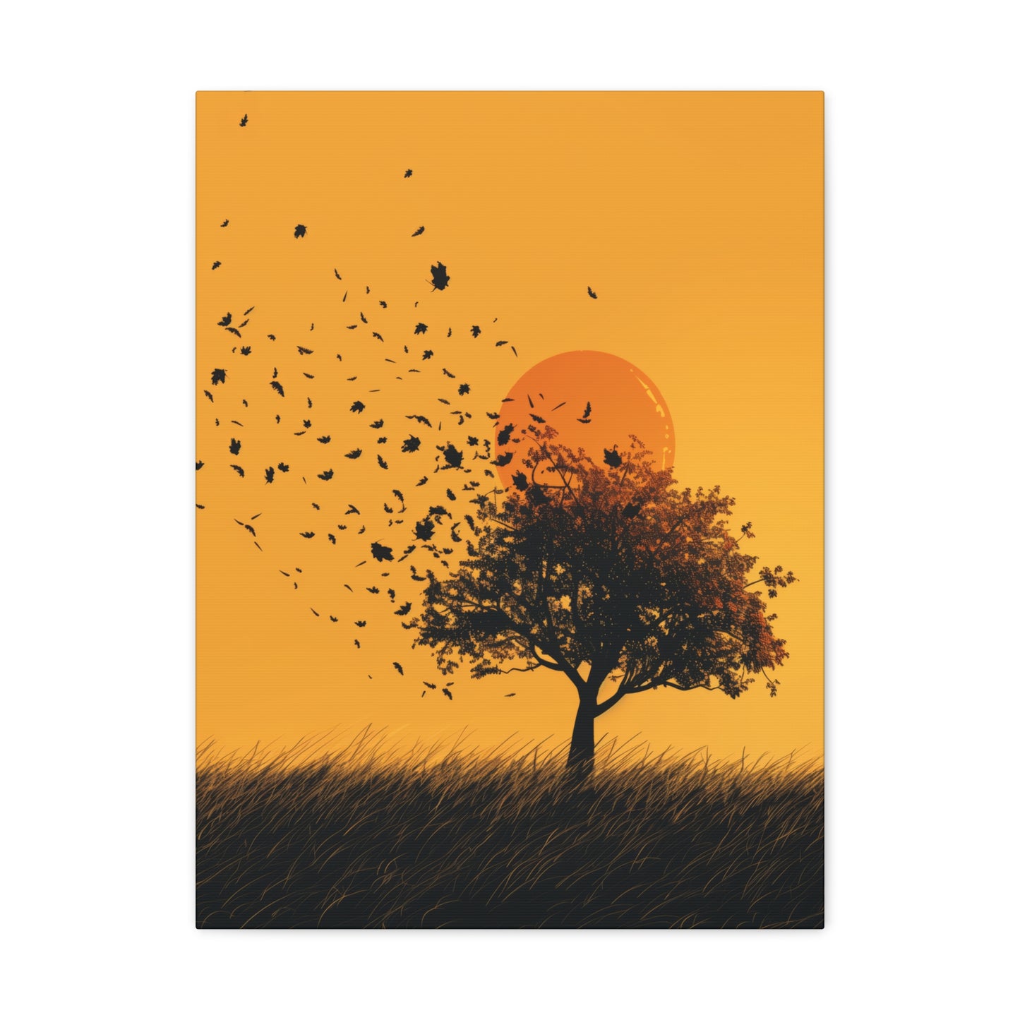 Leafless Tree in a Golden Sunset Digital Illustration Canvas Gallery Wraps