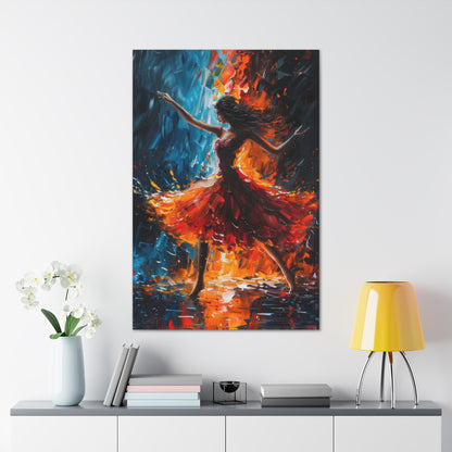 girl with orange dress dancing in rain - Leonid Afremov Style Digital Print Canvas Gallery Wraps