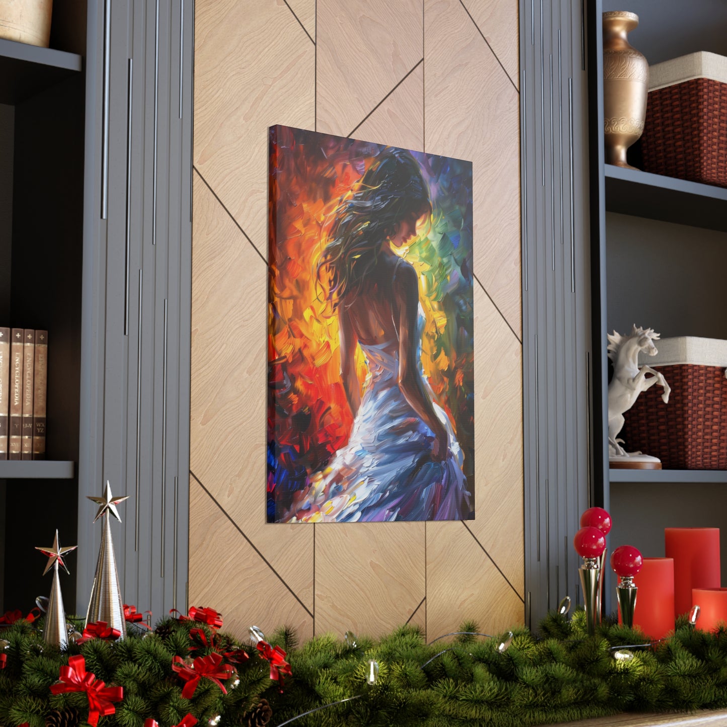 Lady in White Dress - Leonid Afremov Style Digital Oil Painting Canvas Gallery Wraps