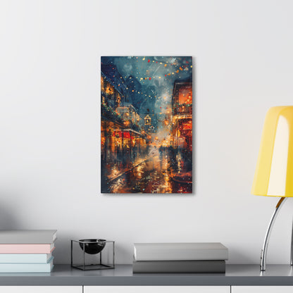 Christmas Street Corner in Downtown - Rembrandt Style Digital Oil Painting  Canvas Gallery Wraps