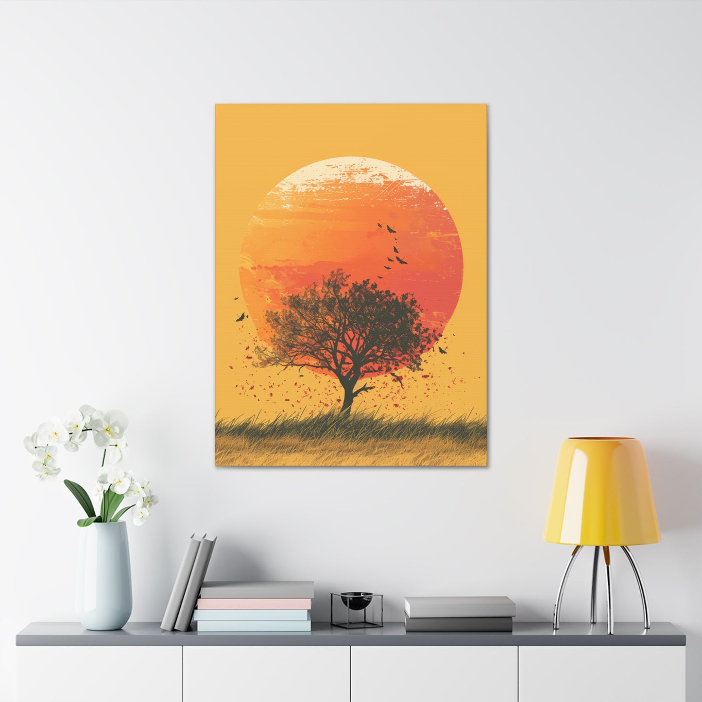 Tree in a Golden Sunset Digital Illustration Canvas Gallery Wraps