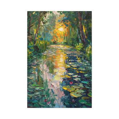 Pond in a Forest - Claude Monet Style Digital Print Canvas Gallery Wraps