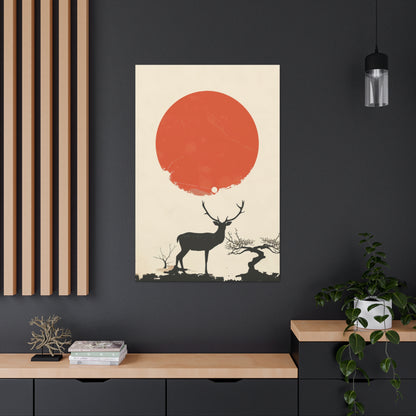 Deer and Sun - Takeshi Kitano Style Digital Illustration Canvas Gallery Wraps