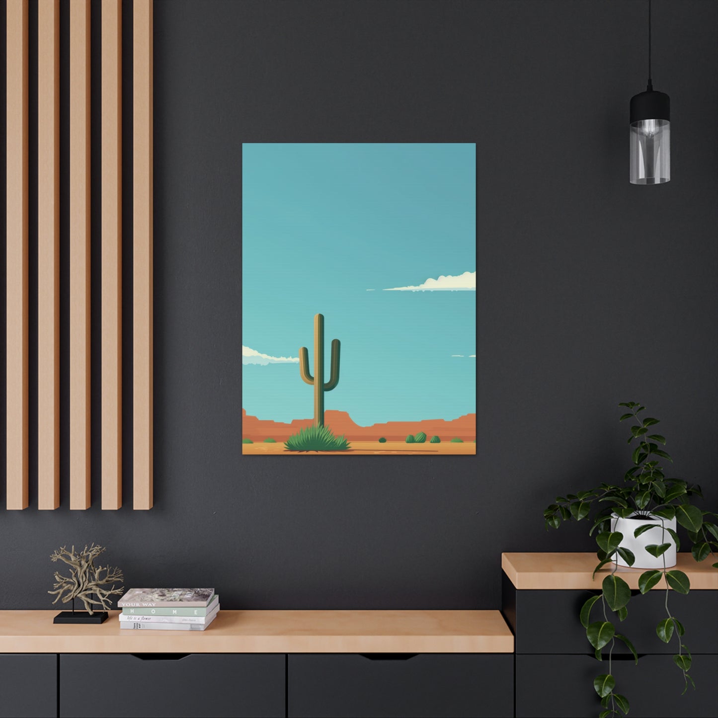 Saguaro Cactus in Desert - Illustration Canvas Gallery Wraps