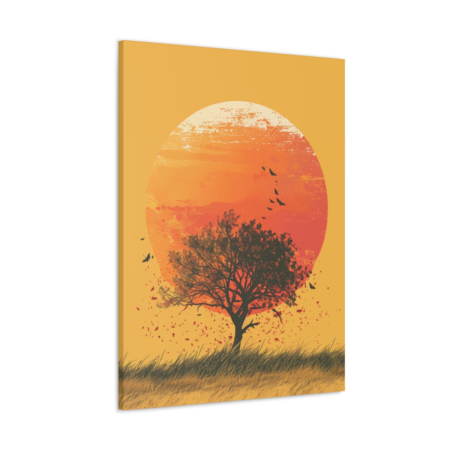 Tree in a Golden Sunset Digital Illustration Canvas Gallery Wraps