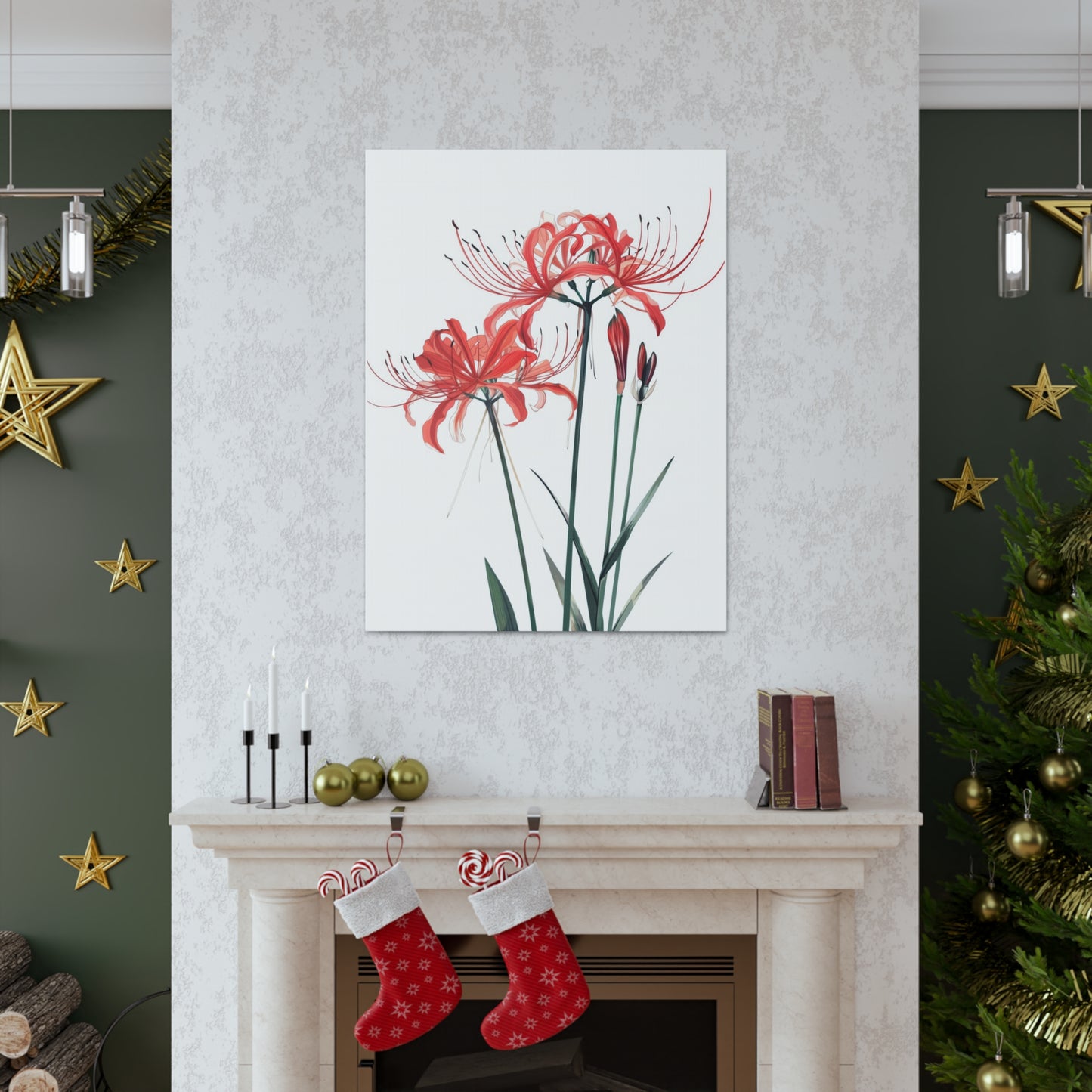 Red Spider Lily Flower Digital Illustration Canvas Gallery Wraps