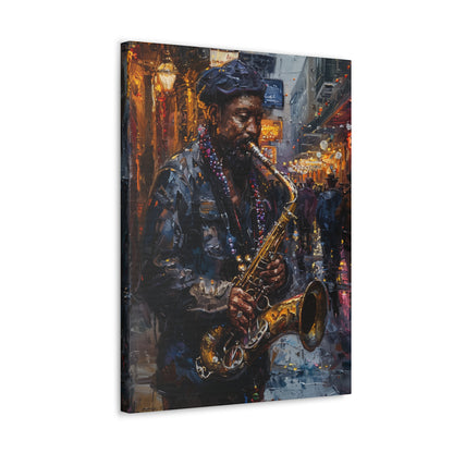 Man Playing Horn on the Street - Rembrandt Style Digital Oil Painting Canvas Gallery Wraps