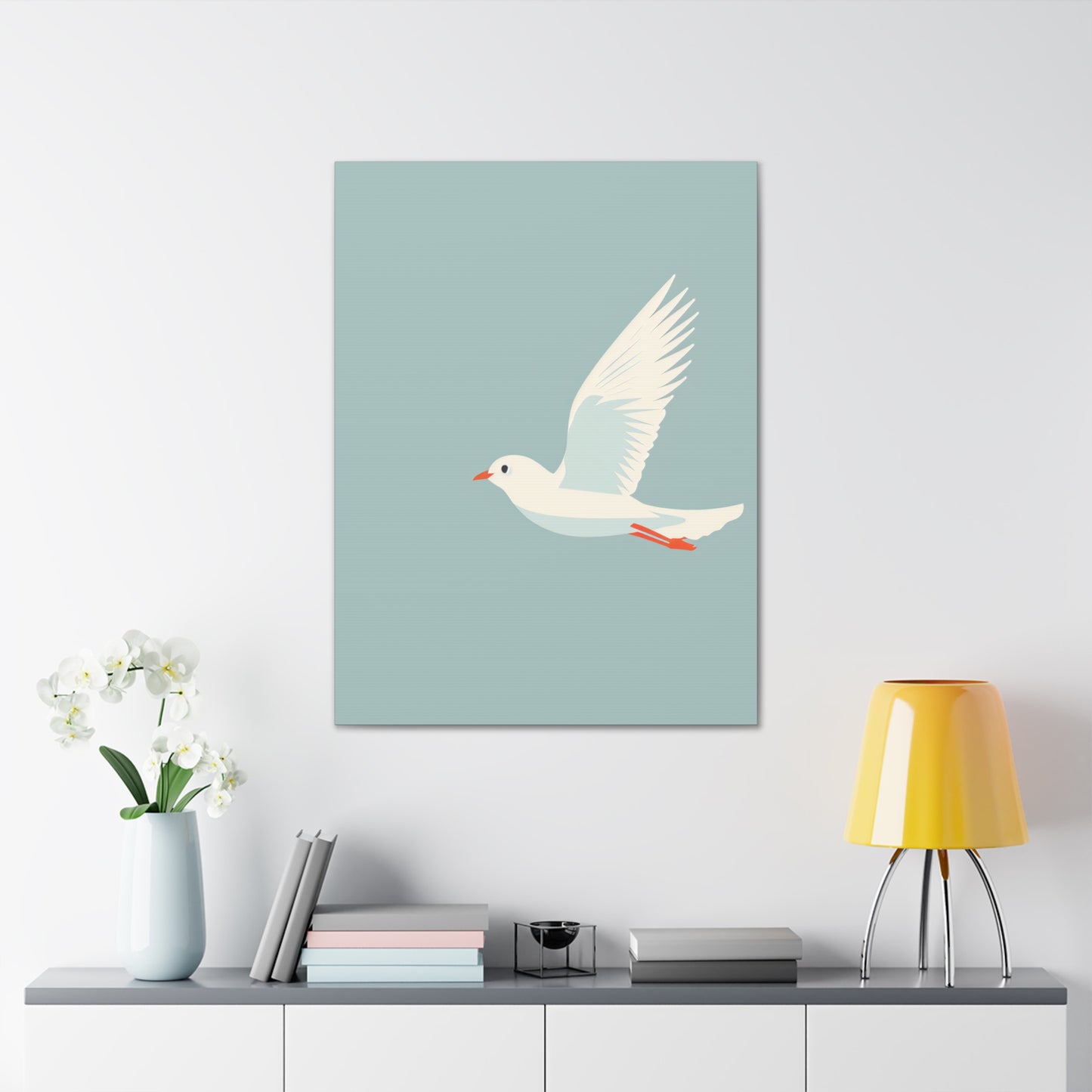 White Dove Flying Digital Illustration Canvas Gallery Wraps