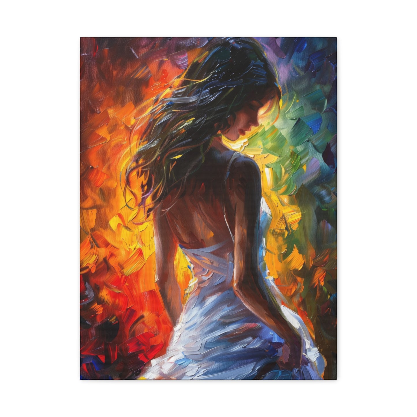 Lady in White Dress - Leonid Afremov Style Digital Oil Painting Canvas Gallery Wraps