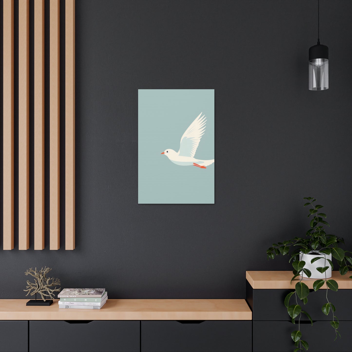 White Dove Flying Digital Illustration Canvas Gallery Wraps