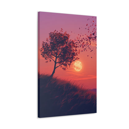 Tree in a Purple Sunset Digital Illustration Canvas Gallery Wraps