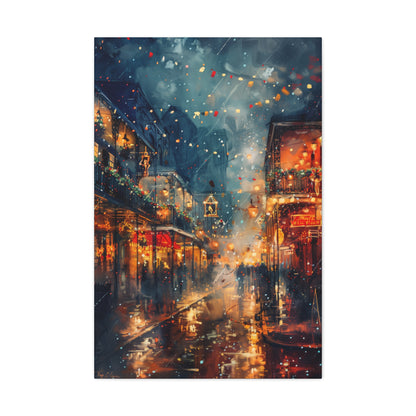 Christmas Street Corner in Downtown - Rembrandt Style Digital Oil Painting  Canvas Gallery Wraps